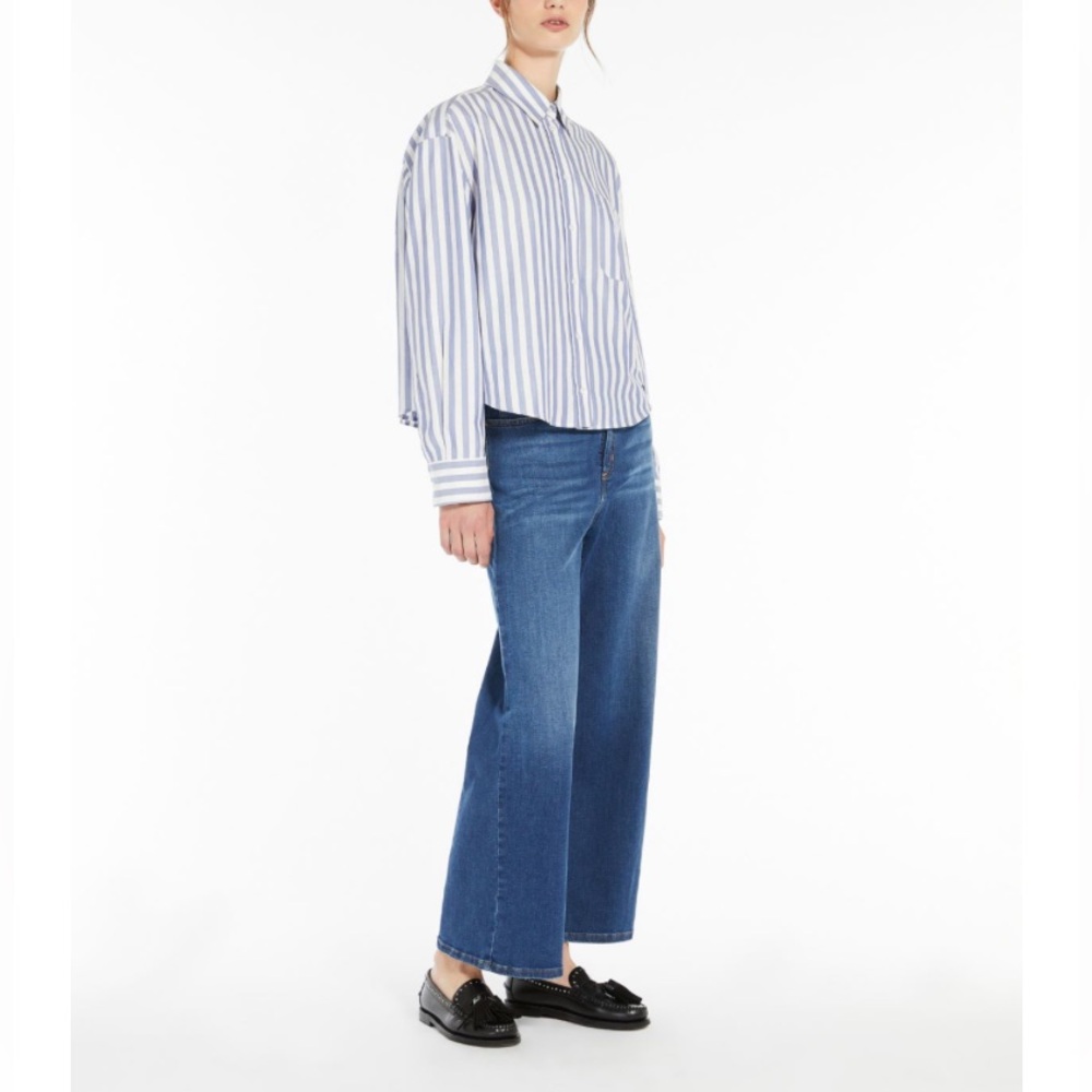 Weekend Max Mara Crop High Rise Wide Leg Jeans Women Sz 8 Blue Festival Skater